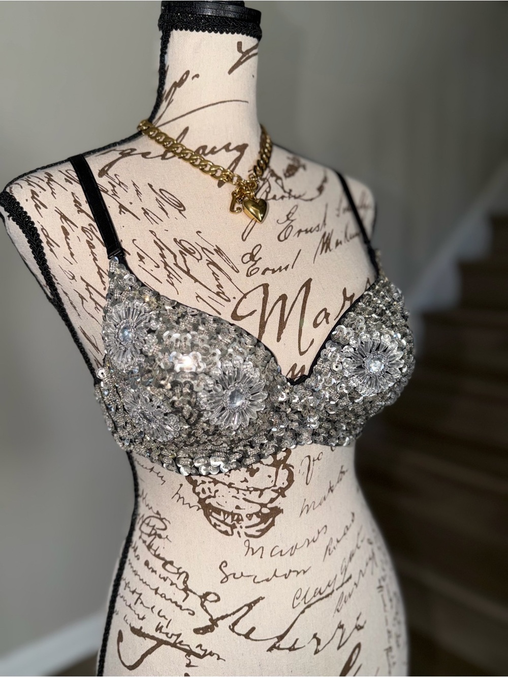 Vintage Embellished Silver Sequin Bra Top